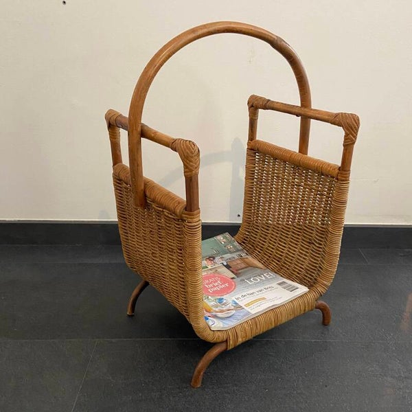 Vintage Franse Rotan tijdschriftenmand