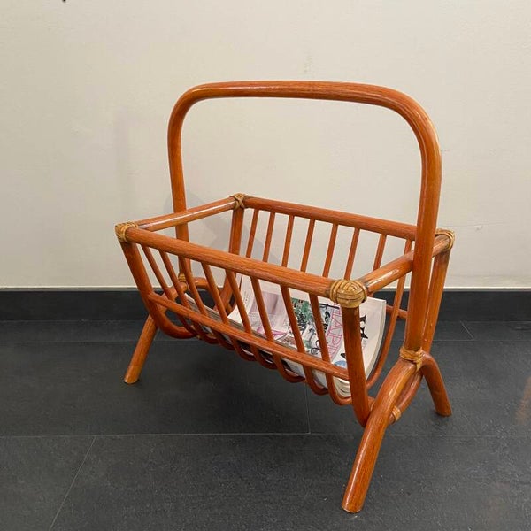 Vintage Rotan/Manou lectuurbak/tijdschriftenhouder