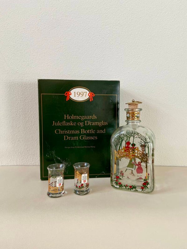Holmegaard Kerst likeurfles met 2 glazen uit 1997