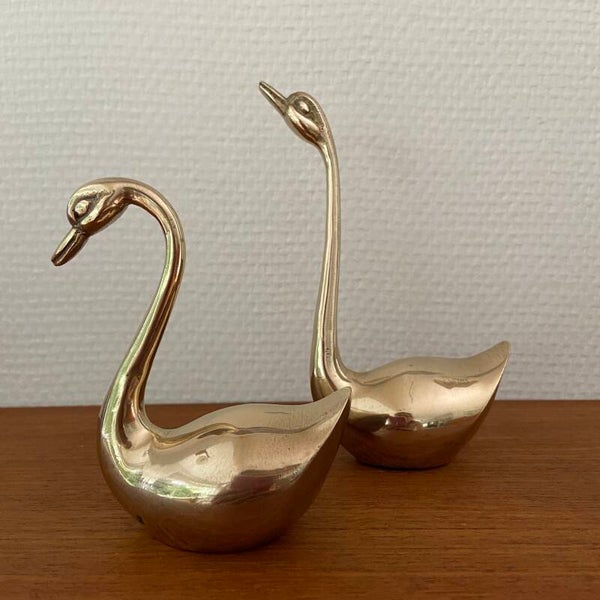 Set van 2 vintage messing zwanen