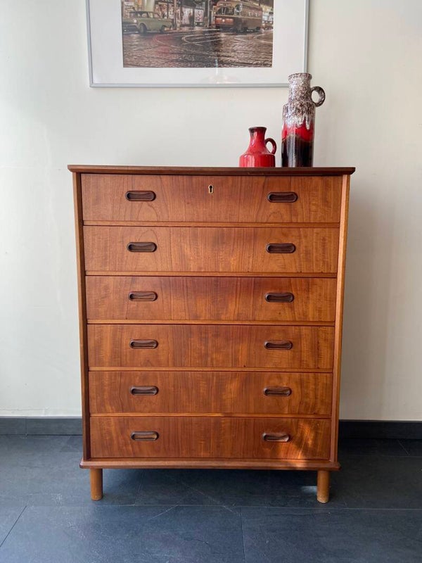 Vintage Deense ladekast in teak met 6 laden