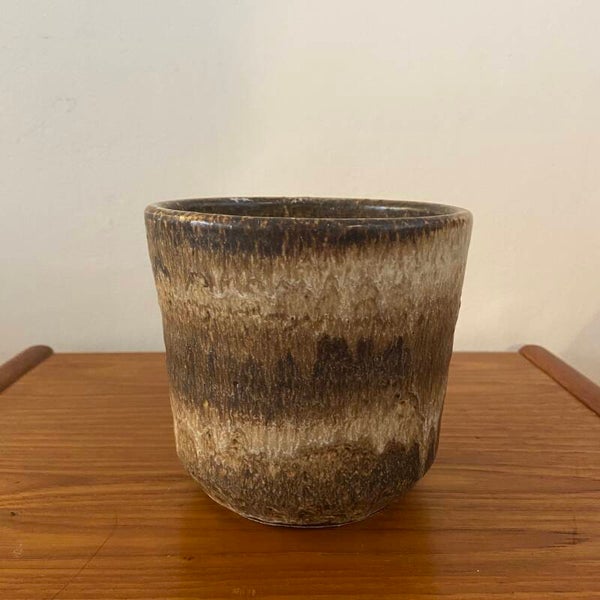 Vintage fat lava bloempot in beige en bruintinten