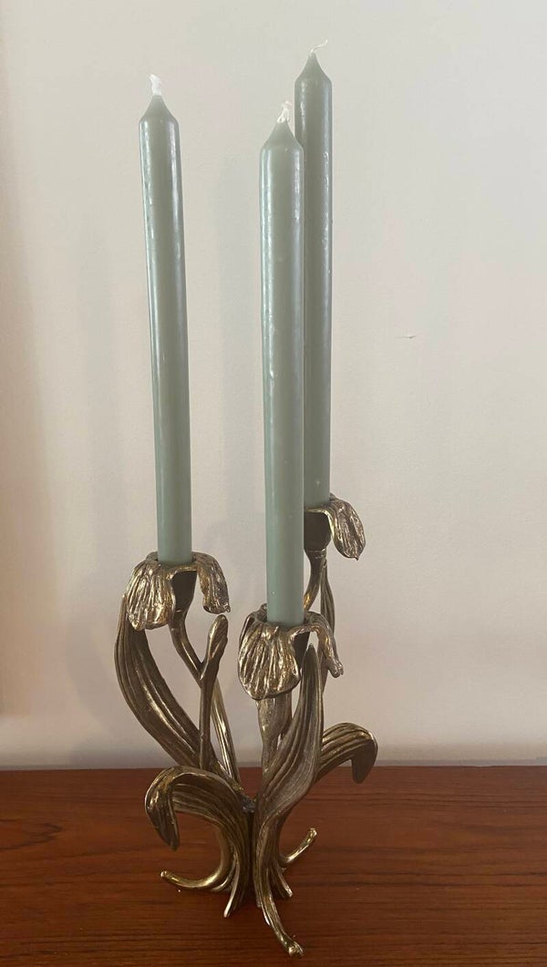 Vintage Brutalist Bronzen Kandelaar met bloemvormen