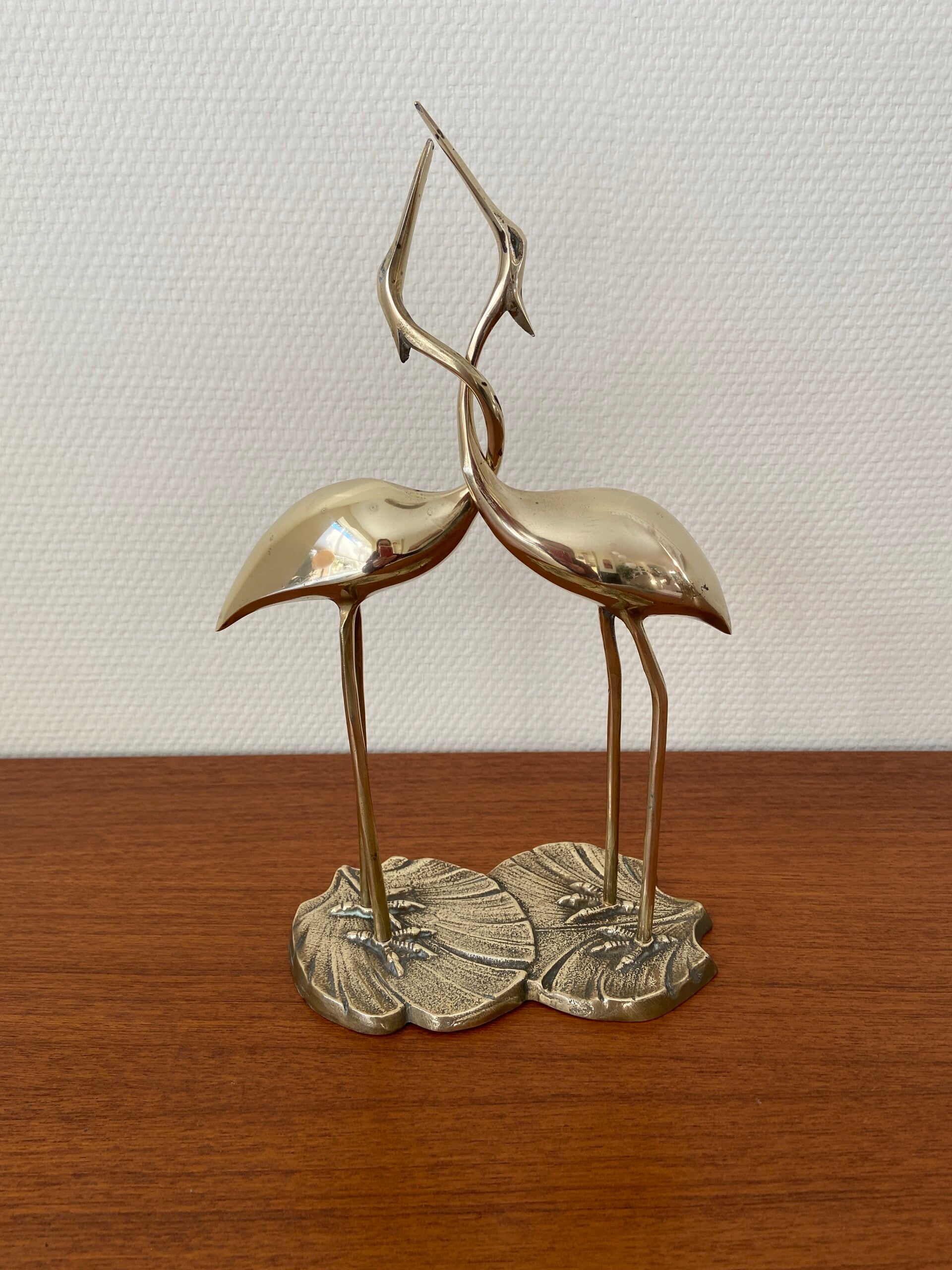 Set van 2 messing kraanvogels in omhelzing (nr.5), H31 cm