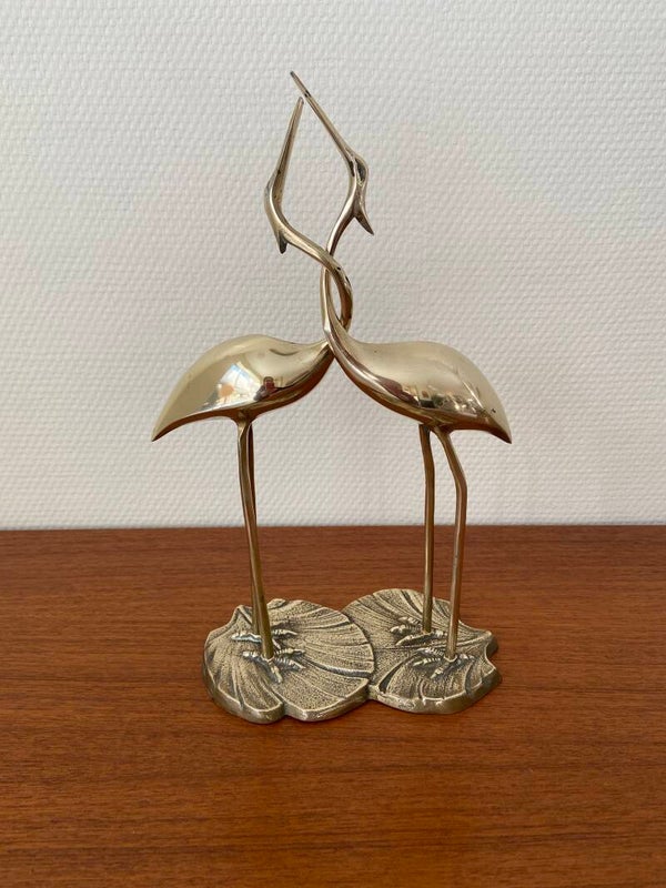 Set van 2 messing kraanvogels in omhelzing (nr.5), H31 cm