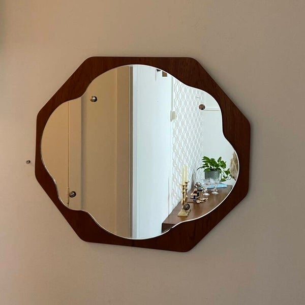 Vintage Deense spiegel in wolk/bloemvorm