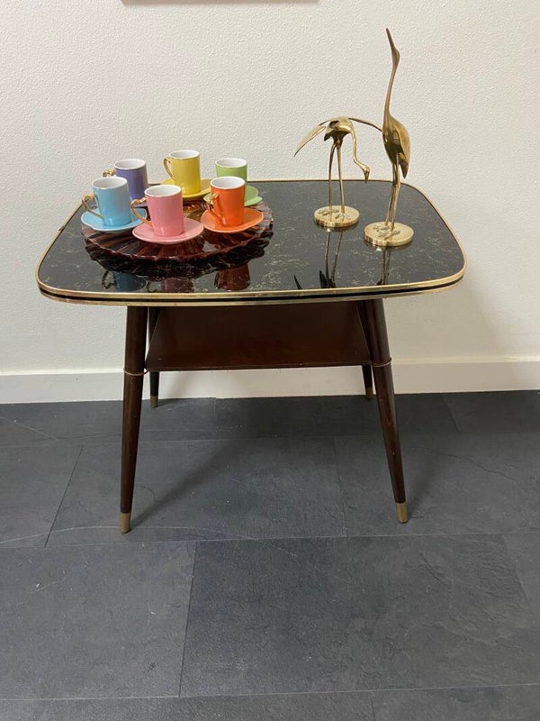 Vintage koffietafel/bijzettafel met gemarmerd blad