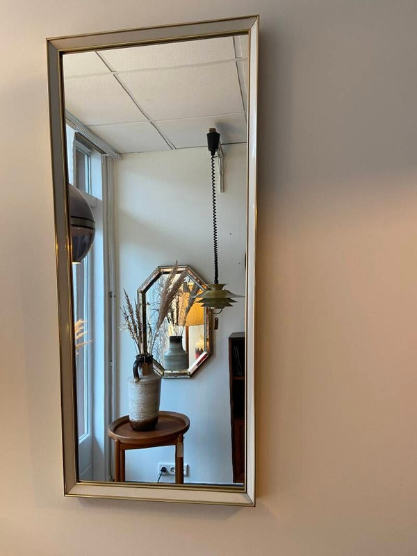 Messing spiegel met witte ingelegde rand