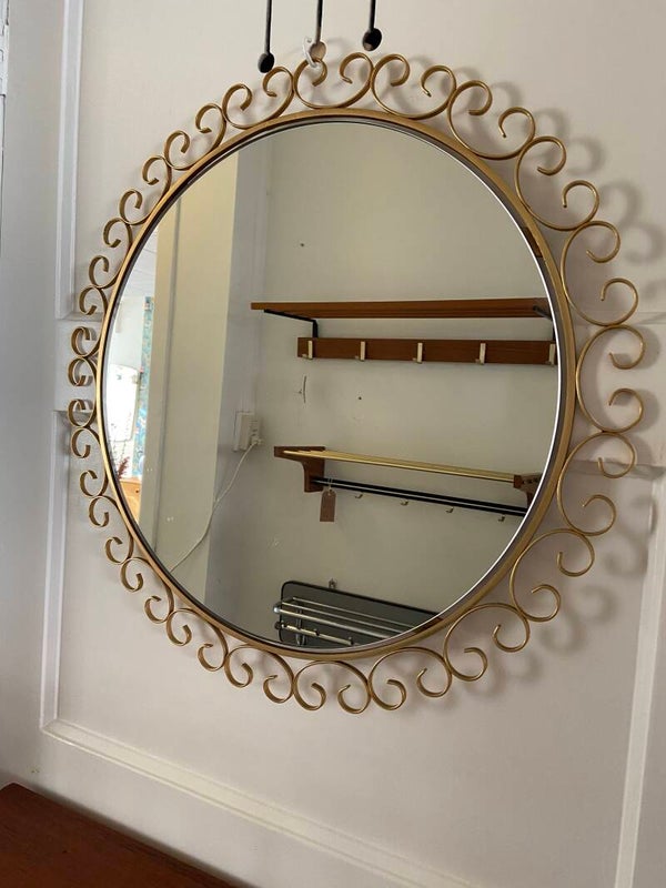 Vintage ronde messing Deknudt  spiegel