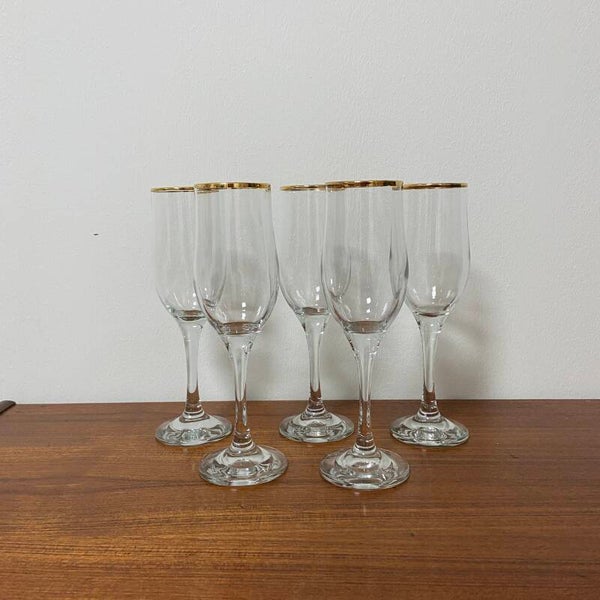 Set van 5 vintage Franse flûtes met gouden rand