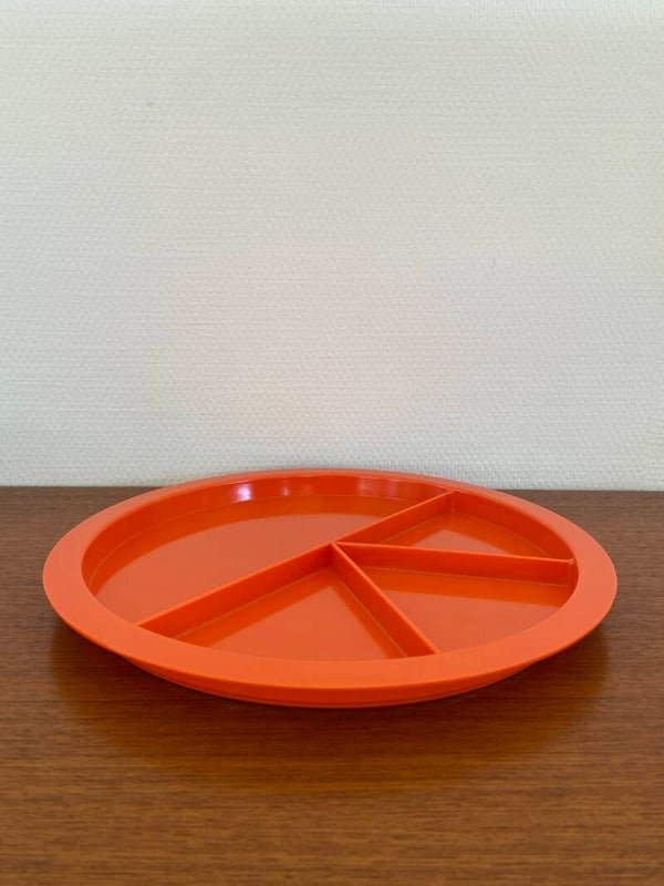 Vintage oranje kunststof snackschaal