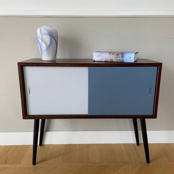 Vintage Deens Cadovius wandkastje met gekleurde deuren