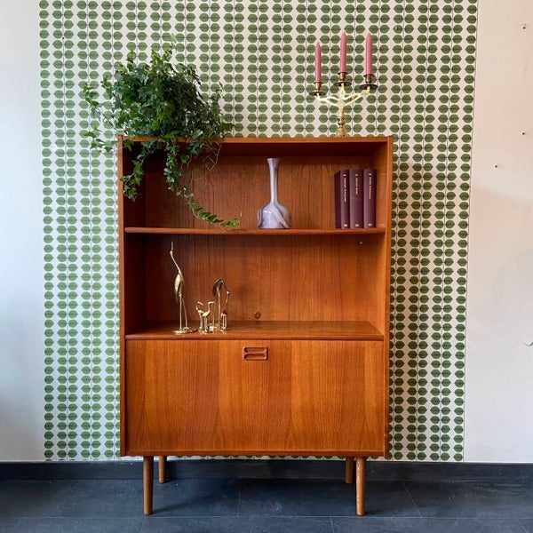 Vintage Deense Teak Boekenkast met Klep