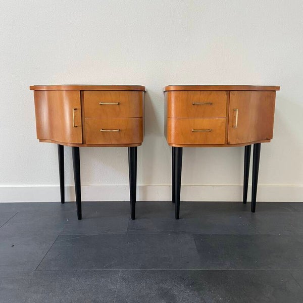 Set van 2 nachtkastjes met 2 laden en deur in blond hout