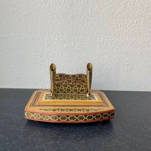 Pennen-/brievenhouder van ingelegd mozaïek houtwerk