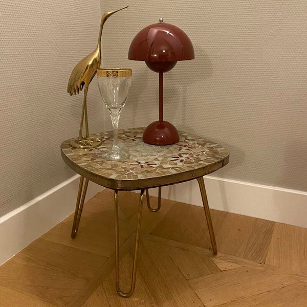 Vintage bijzettafel  van Ilse Möbel met mozaïek tafelblad en hairpinlegs