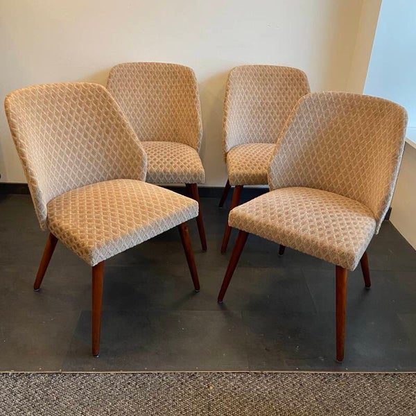 Set van 4 vintage cocktail-eetkamerstoelen met taupekleurige bekleding