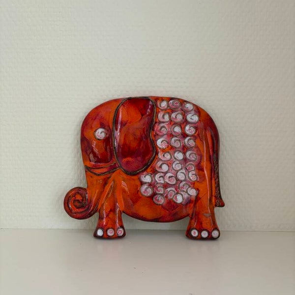 Handgemaakte keramiek wanddecoratie olifant, jaren '80/'90
