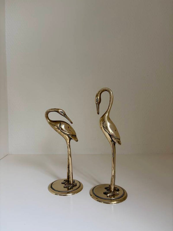 Set van 2 messing kraanvogels, 16 en 12 cm hoog