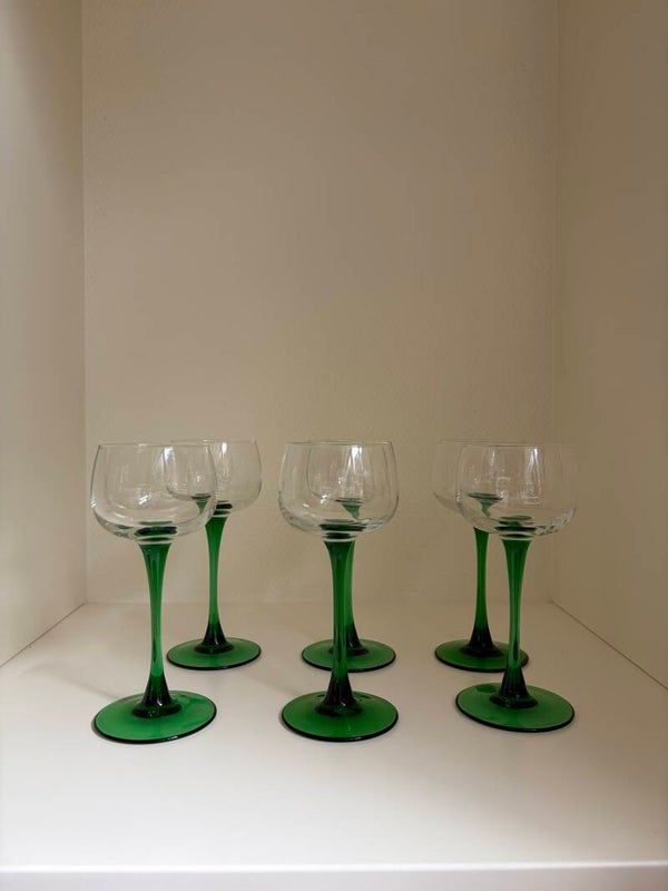 Set van 6 Luminarc France wijnglazen met groene steel