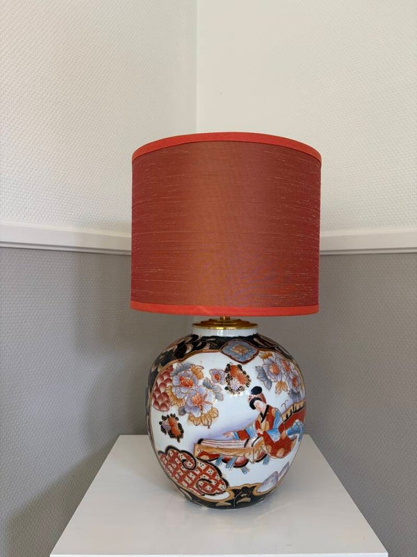 Lampenkap terra met oranje biesjes