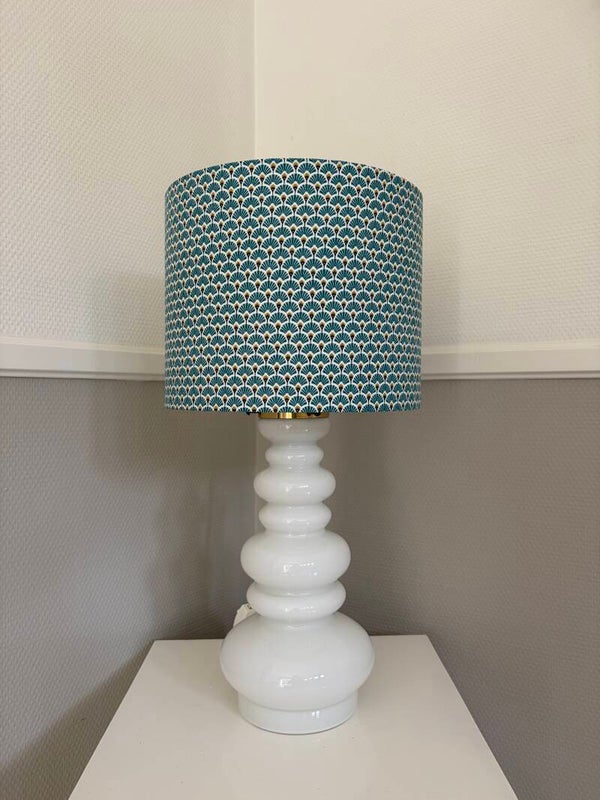 Lampenkap met turquoise Art Deco print, witte binnenzijde