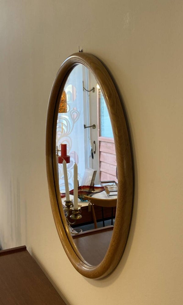 Ovale licht eiken spiegel, jaren '70