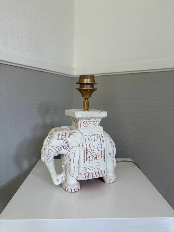 Lampvoet vintage olifant van wit aardewerk