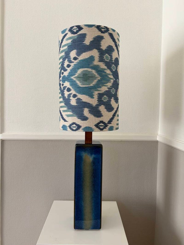 Lampenkap met ikat patroon in blauw en zeegroen