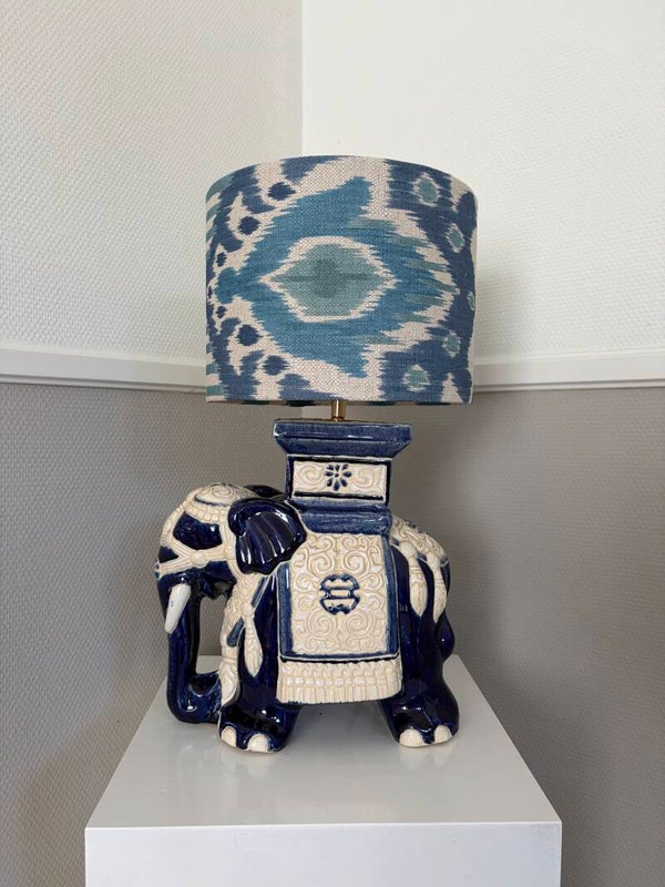 Lampenkap met ikat patroon in blauw en zeegroen