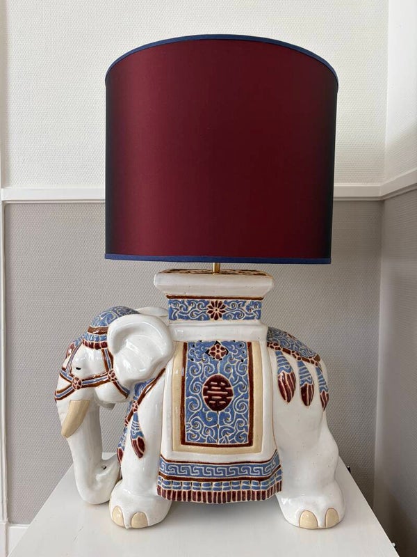 XL Lampvoet Olifant van wit/blauw/caramel keramiek