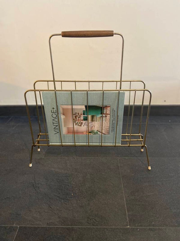 Vintage messing lectuurbak met houten handvat