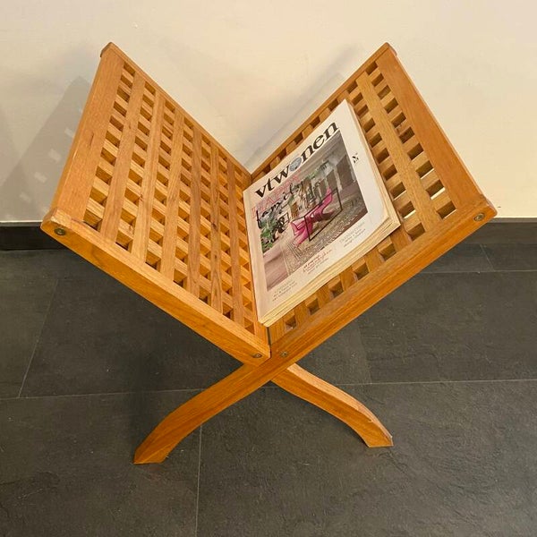 Vintage Deense XL tijdschriftenhouder van teakhout