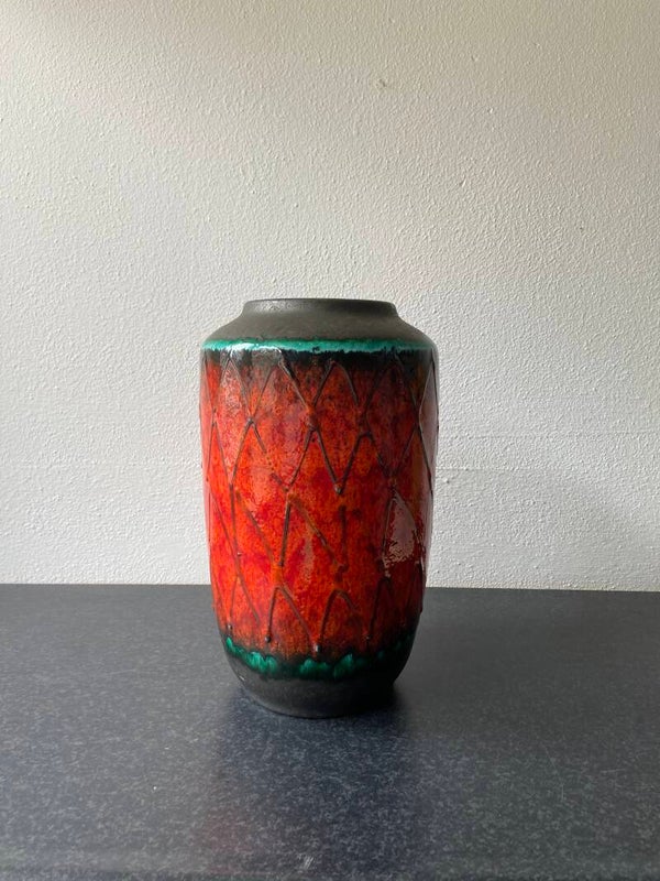 West Germany  Scheurich  fat lava vaas rood/zwart/turquoise 517-30