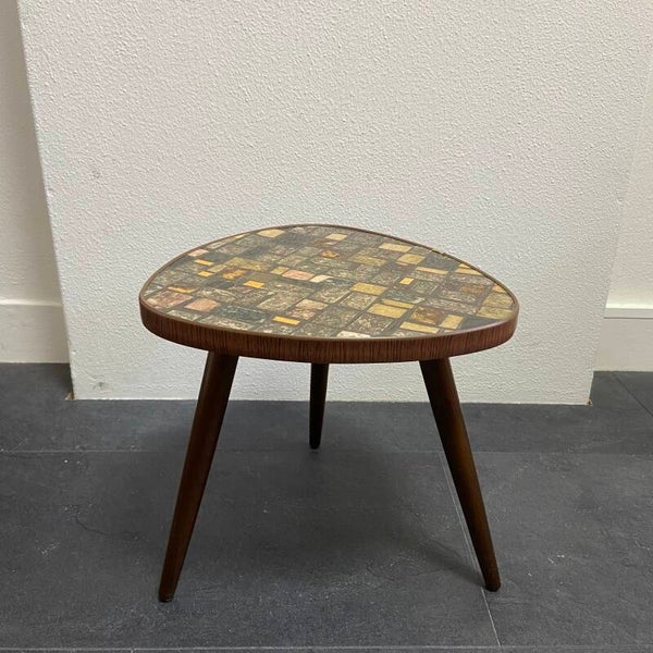 Vintage Duits plantentafeltje met blad in steenpatroon