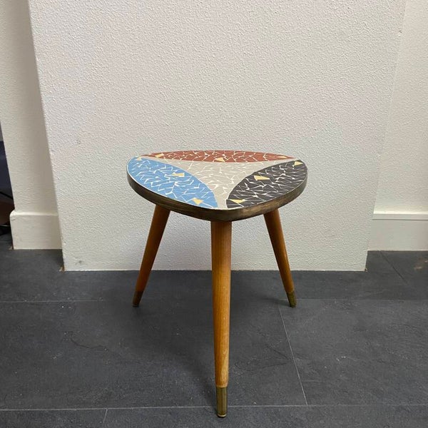 Vintage Duitse bijzettafel met mozaïek tafelblad