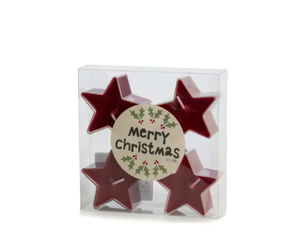 Rustik Lys, set van 5 ster waxinelichten in kunststof houder, kleur Wine Red