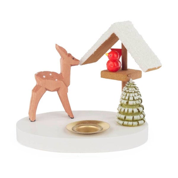 Kaarsenhouder met hertje en vogelhuis uit het Ertsgebergte