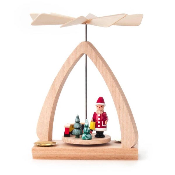 Mini pyramide met 2 kaarsen met kerstman uit het Ertsgebergte