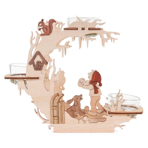 Theelichthouder met spelend kind en dieren, uit het Ertsgebergte