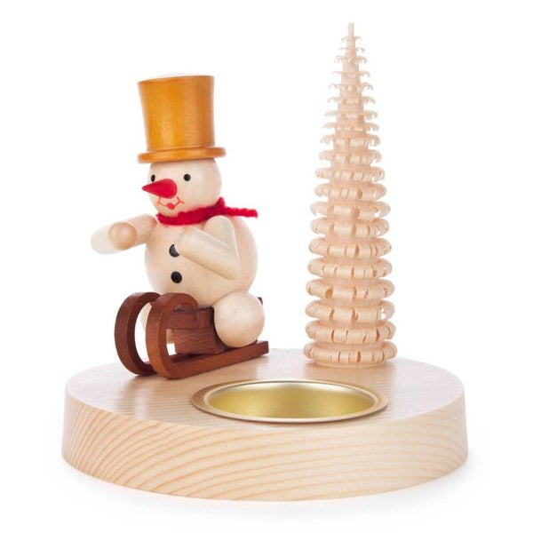 Theelichthouder sneeuwpop op slee, uit het Ertsgebergte