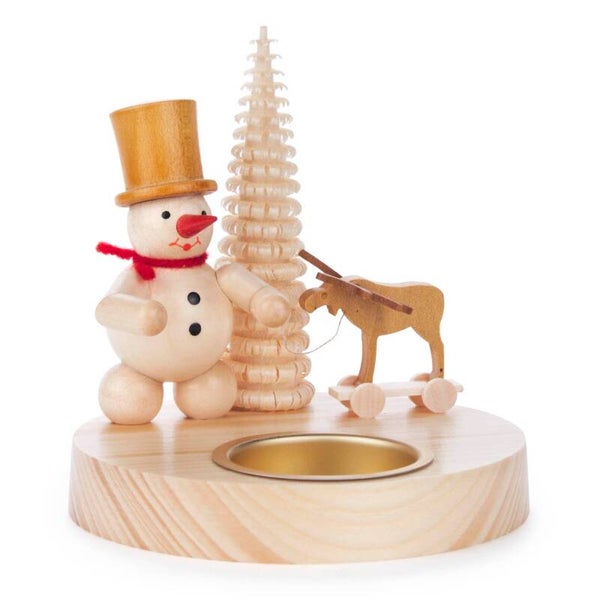 Theelichthouder sneeuwpop met eland, uit het Ertsgebergte