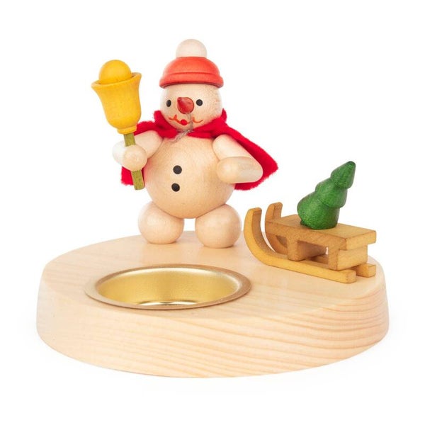 Theelichthouder sneeuwpop met slee, uit het Ertsgebergte