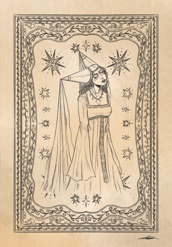 Jeune femme médiévale Poster style vieux papier