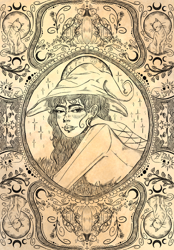 Sorcière Poster style vieux papier