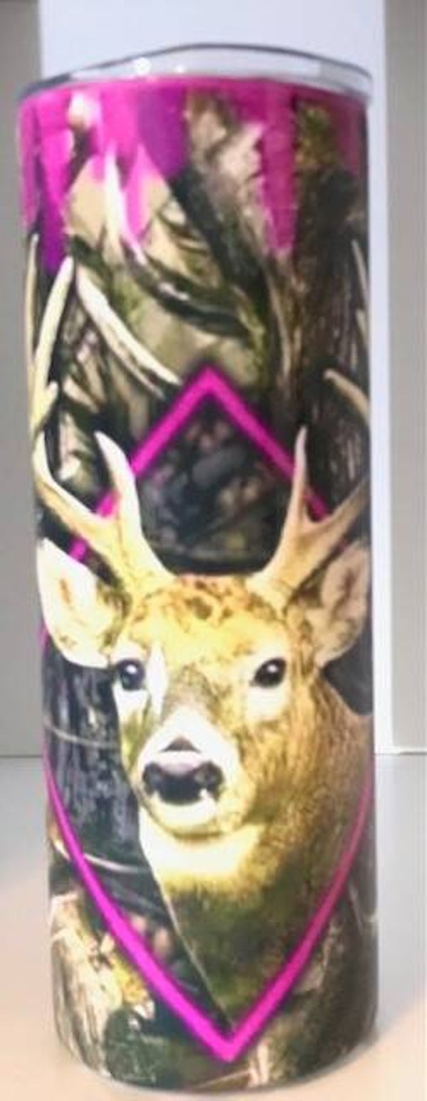 Girl Camo Stainless Steel 20oz Skinny Tumbler with Lid, Straw, and Straw Brush