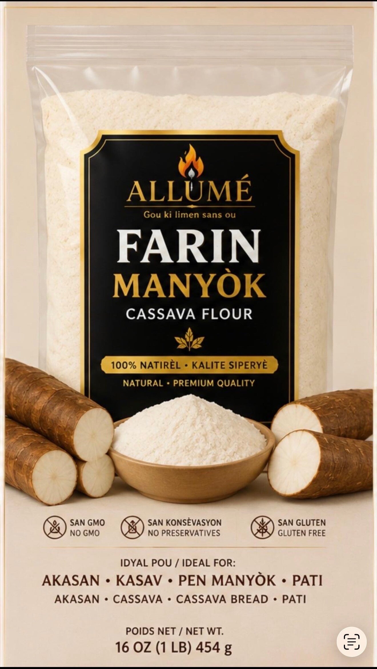 Allume farin manyok