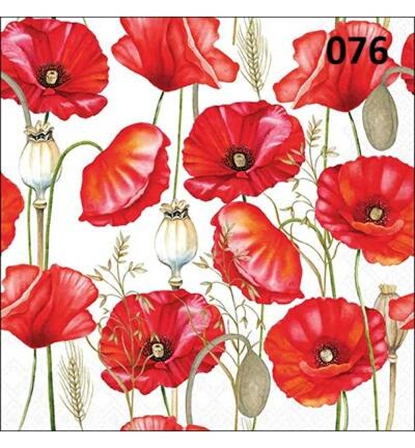 Servetten Poppy all over white