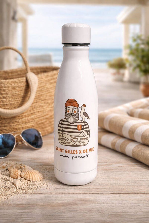 Bouteille isotherme blanche Marin (Ville modifiable)