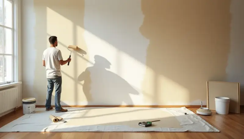 The man want to paint the wall and he has the sand-texture paint technique 